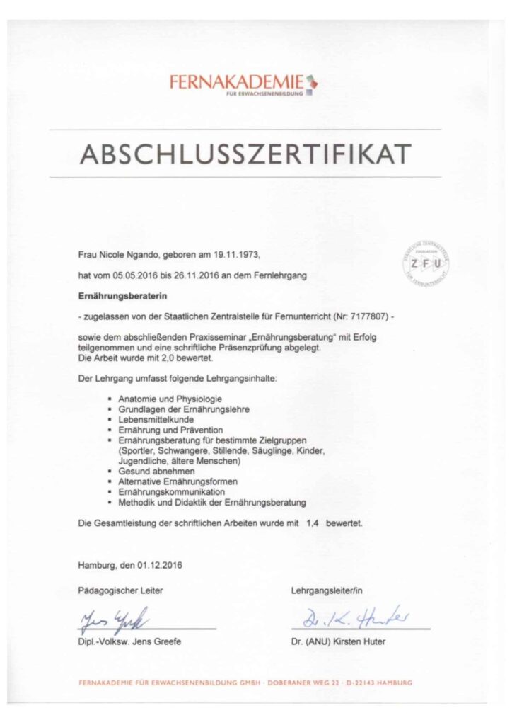 Zertifikat Ernährungsberatung