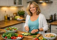 Frau ab 45 beim gesunden Kochen – Abnehmen in den Wechseljahren mit Low Carb